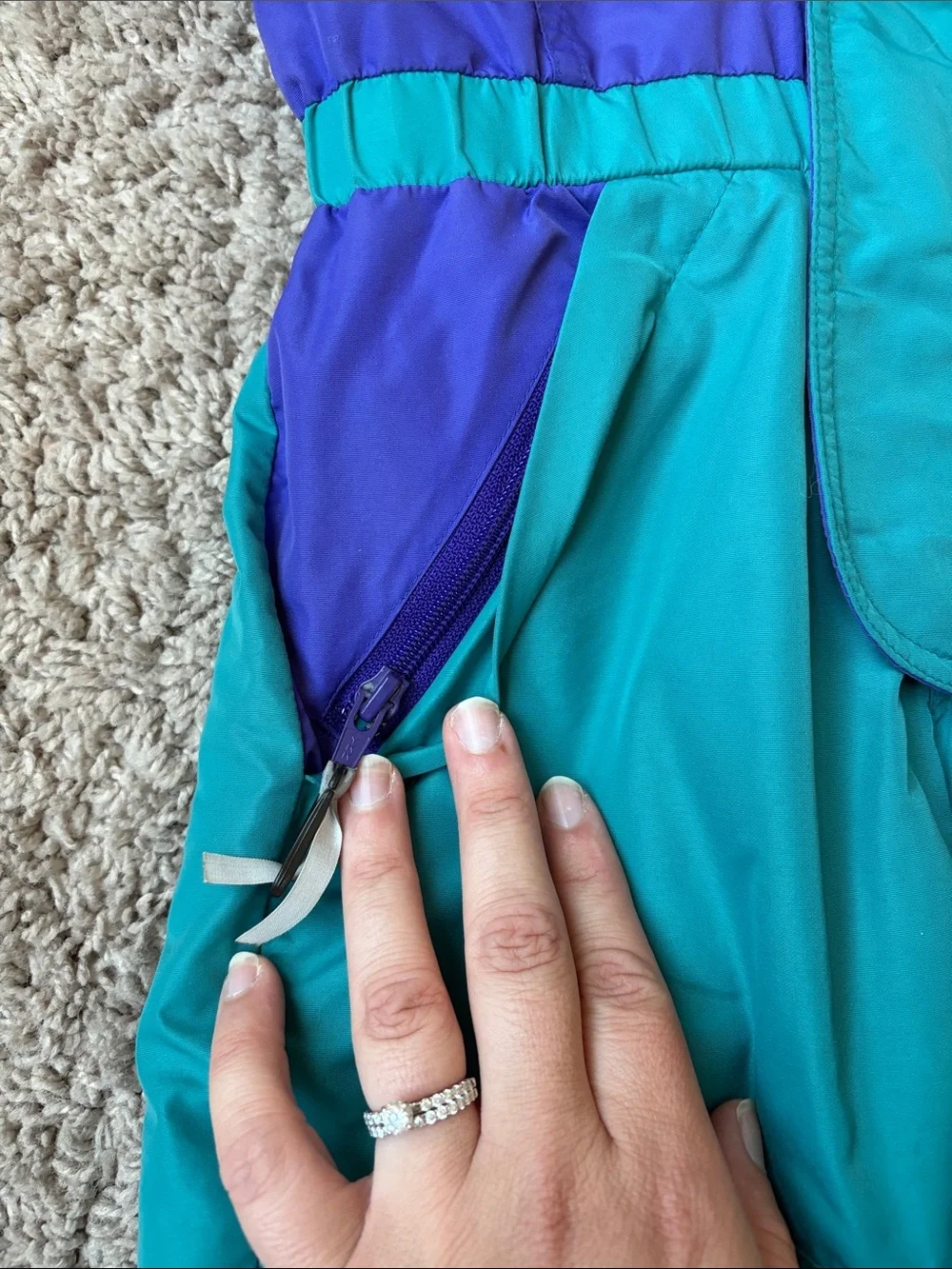 Vintage L. L. Bean Teal and Purple Kids One-Piece Snowsuit